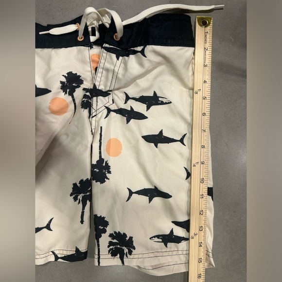 Art Class Boys Swim Trunks 7 Tan Black Sharks Lined - Picture 7 of 8